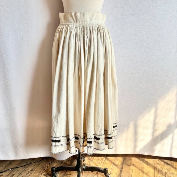 Vintage Romanian Homespun Linen Hemp Embroidered Traditional Folk Skirt - Picture 3 of 14